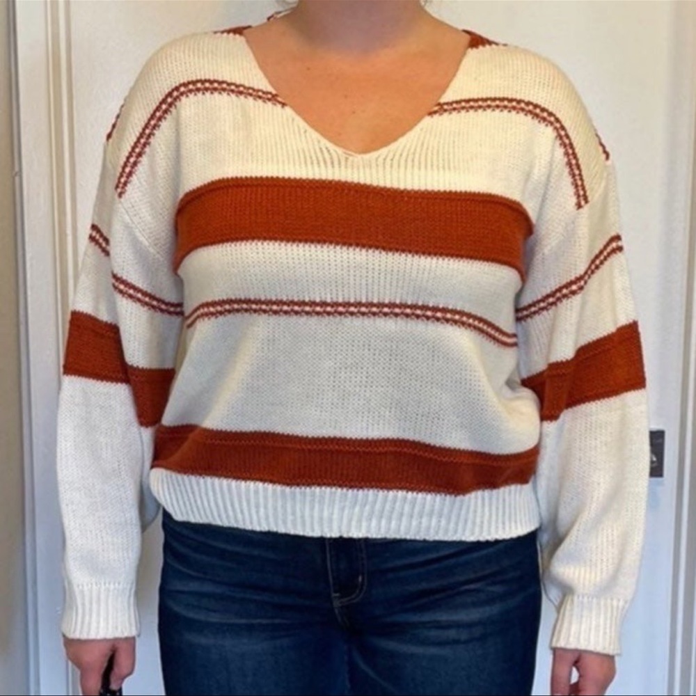 V-Neck Drop Shoulder Striped Sweater